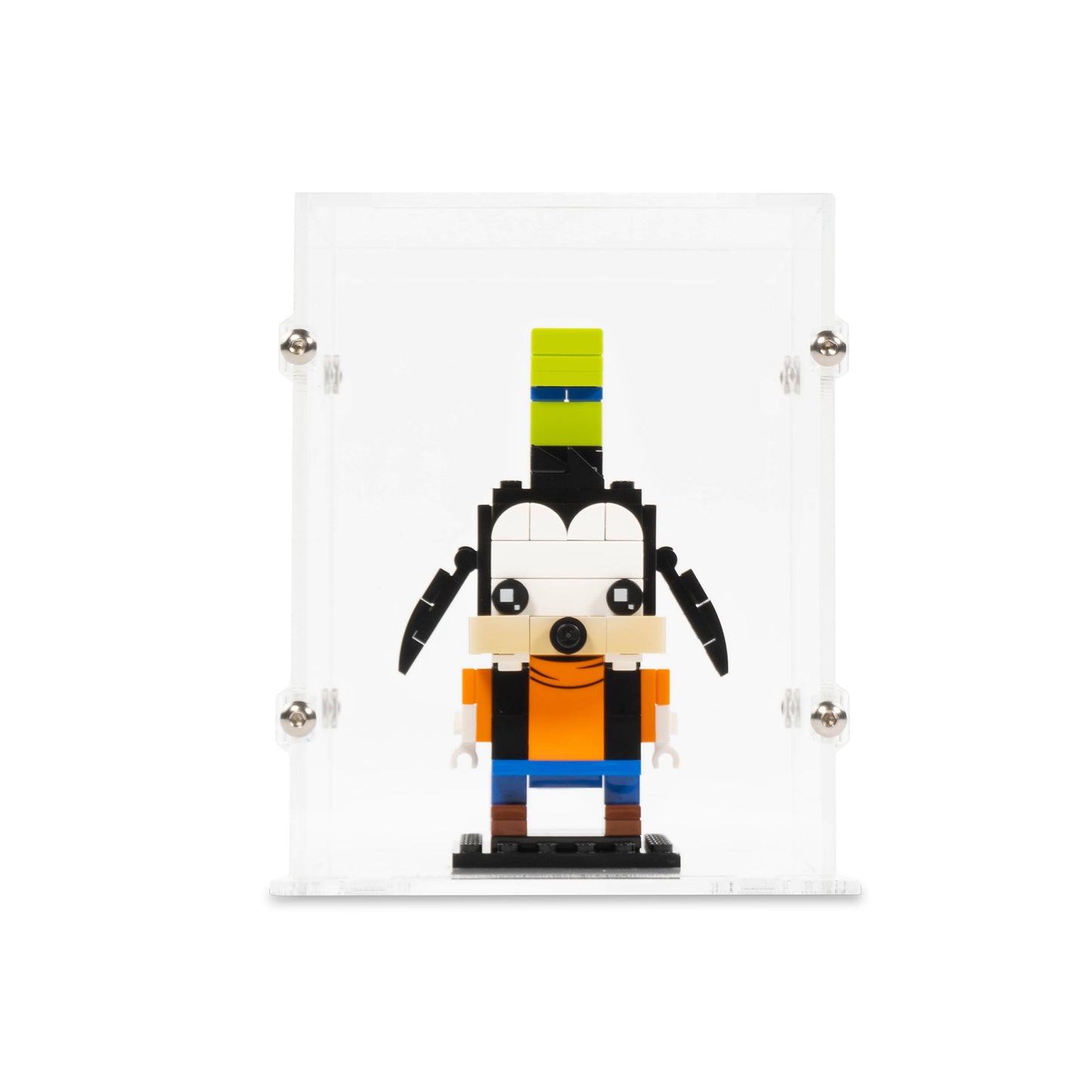 Front view of 1x LEGO BrickHeadz Display Case with a Clear Base.