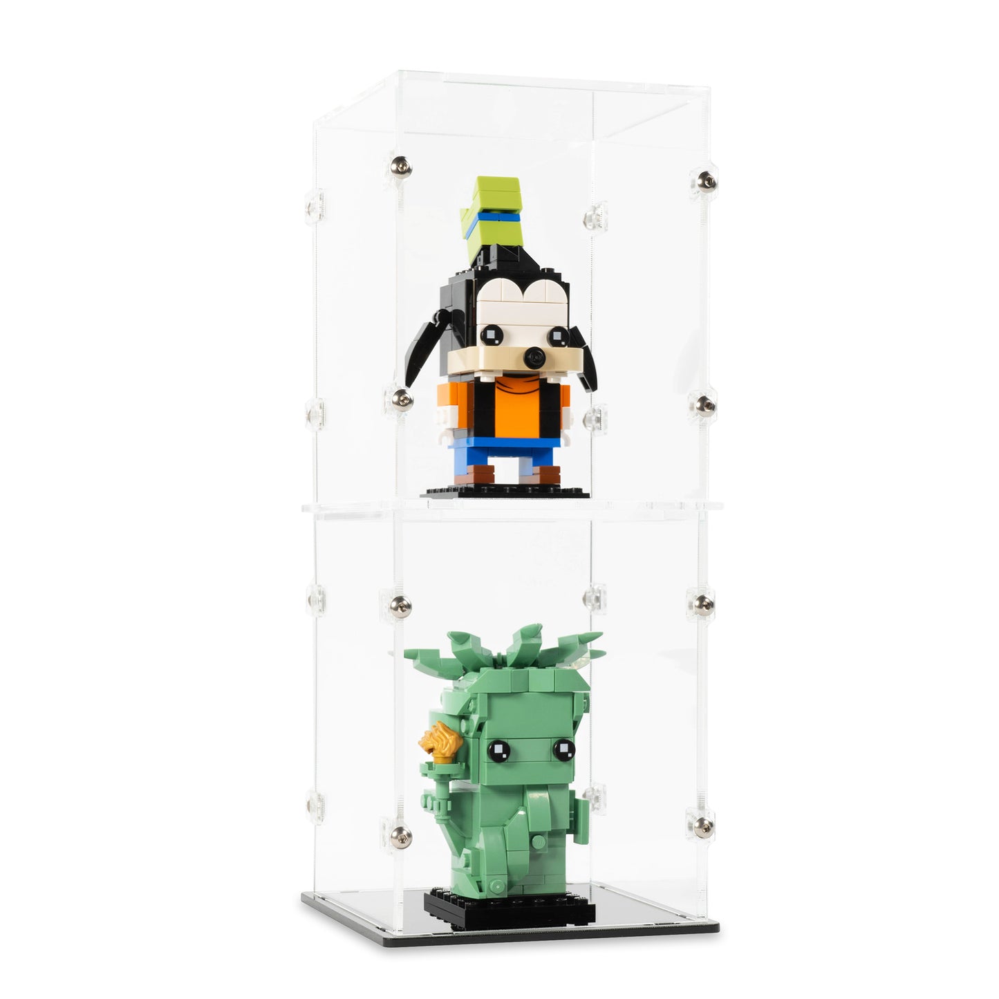 Angled view of two 1x LEGO BrickHeadz Display Case stacked.