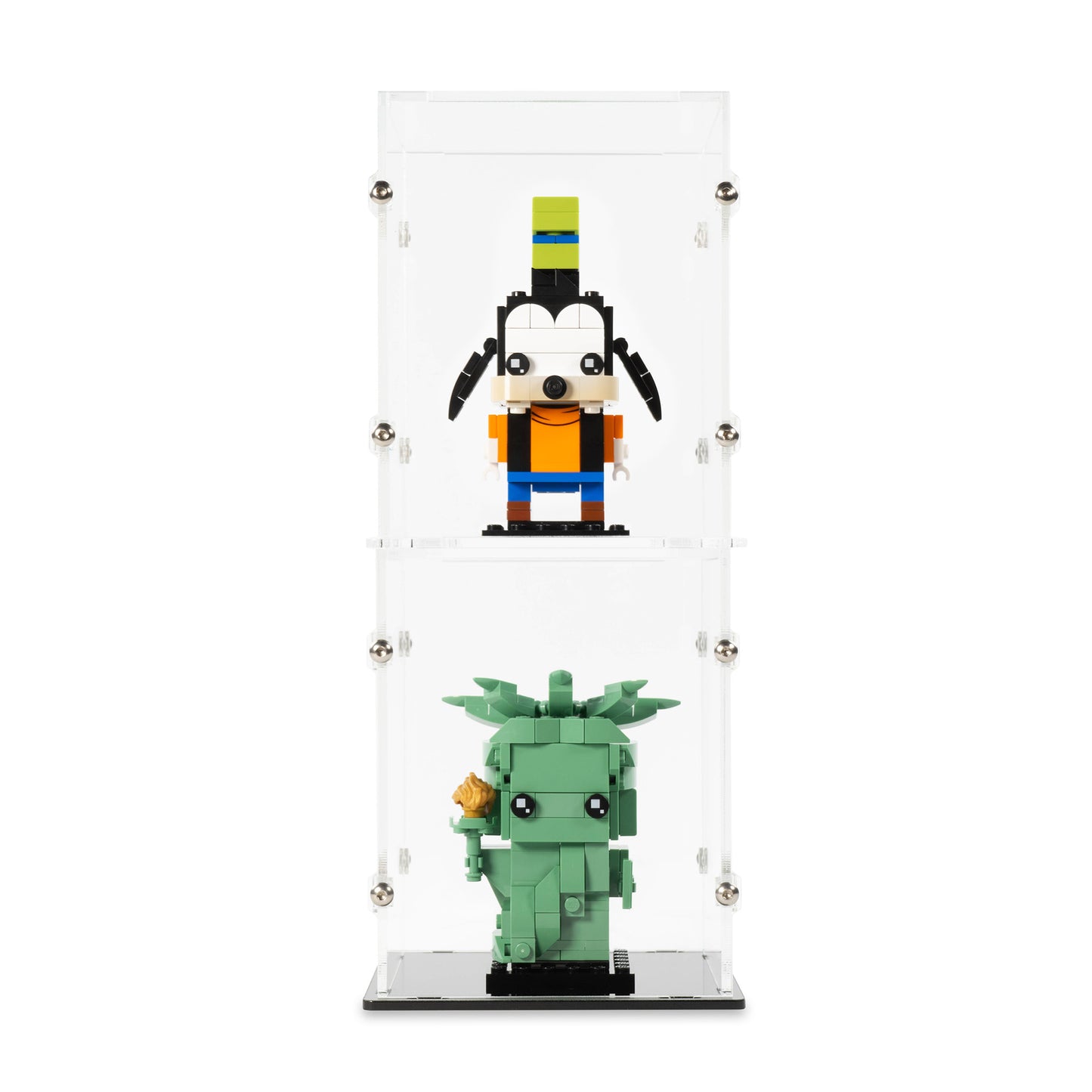 Front view of two 1x LEGO BrickHeadz Display Case stacked.
