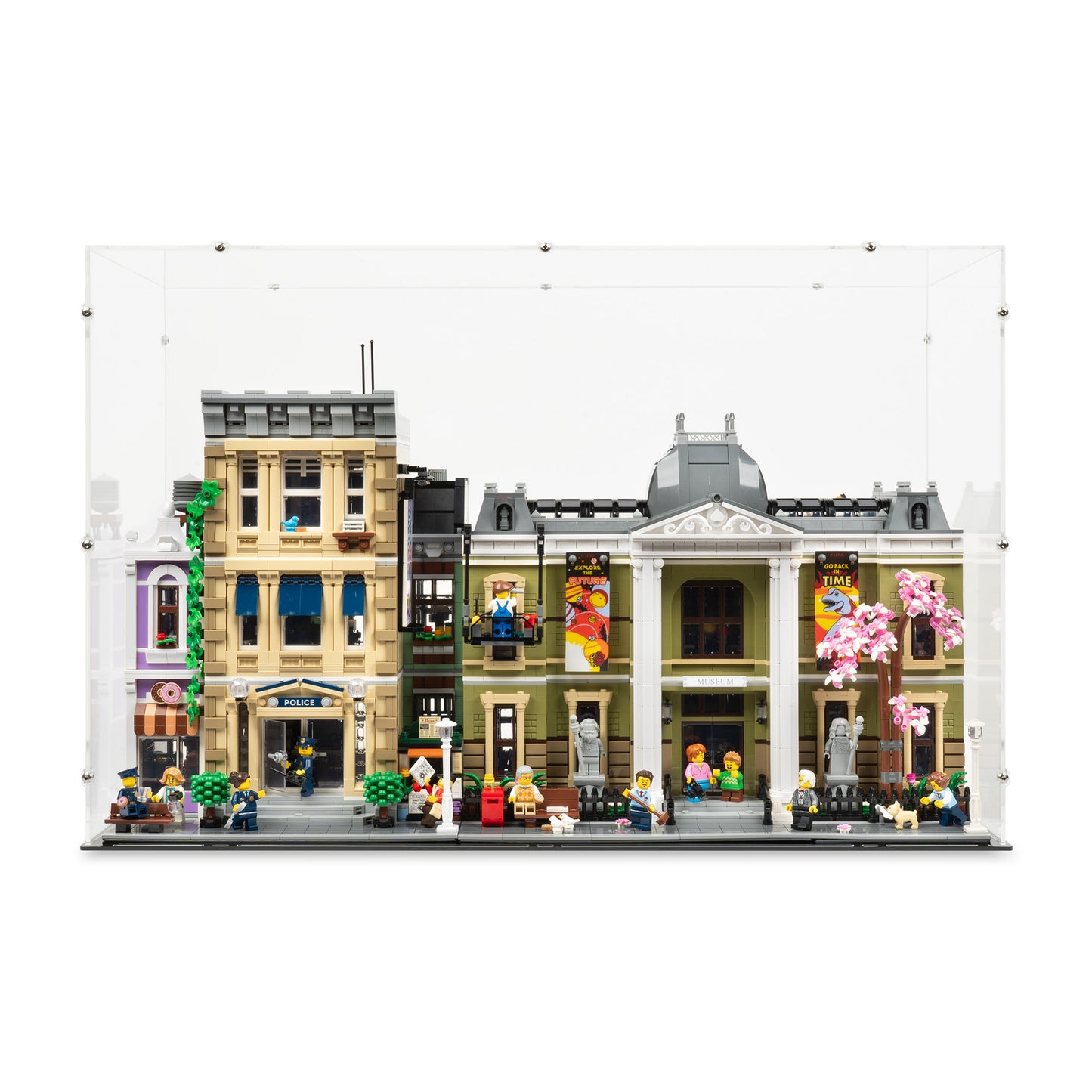 Front view of 2.5x 16.5 inch tall LEGO Modular Display Case.