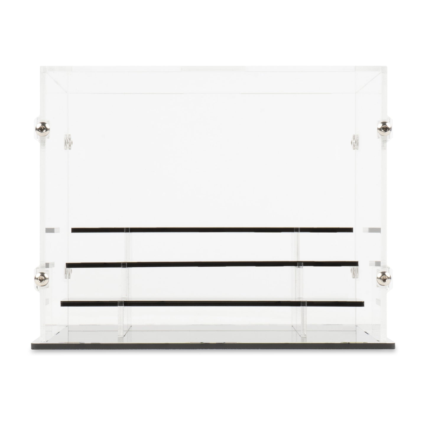 Front view of empty 20 LEGO Minifigures Display Case with no studs.