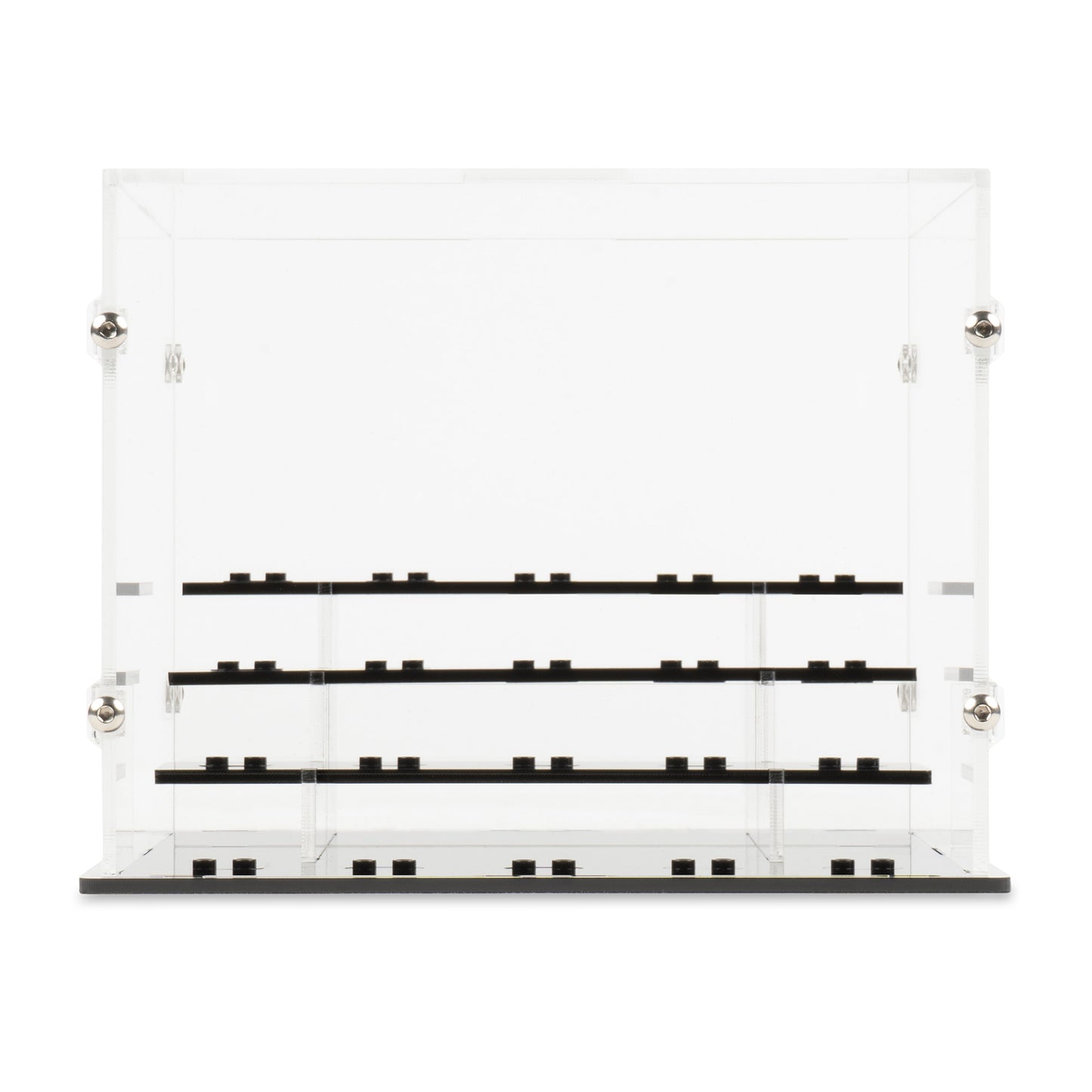 Front view of empty 20 LEGO Minifigures Display Case with embedded studs.