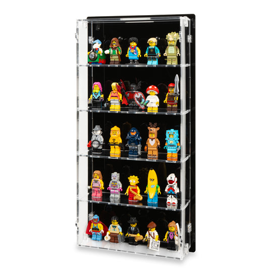 Angled view of 25 LEGO Minifigures Wall-Mounted Display Case.
