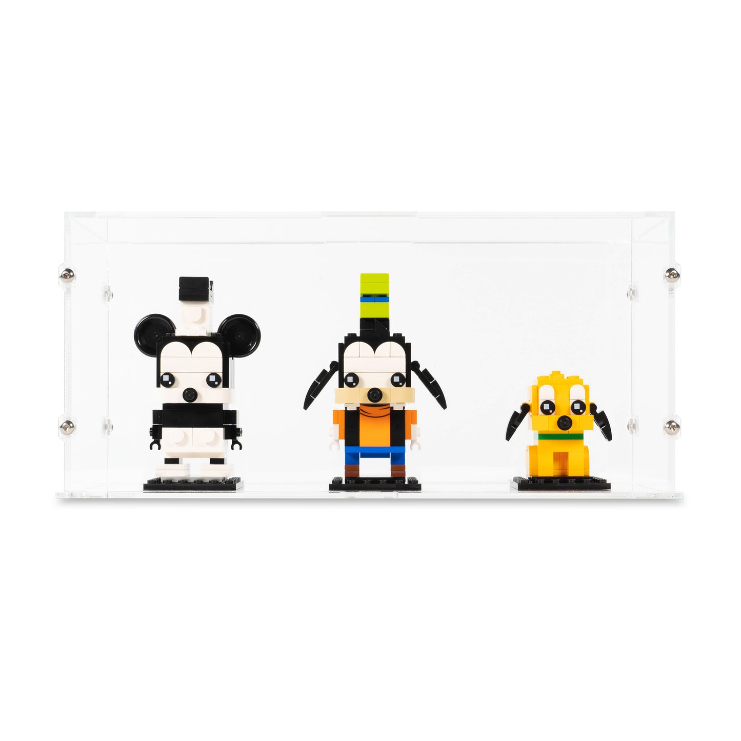 Front view of 3x LEGO BrickHeadz Display Case with a Clear Base.