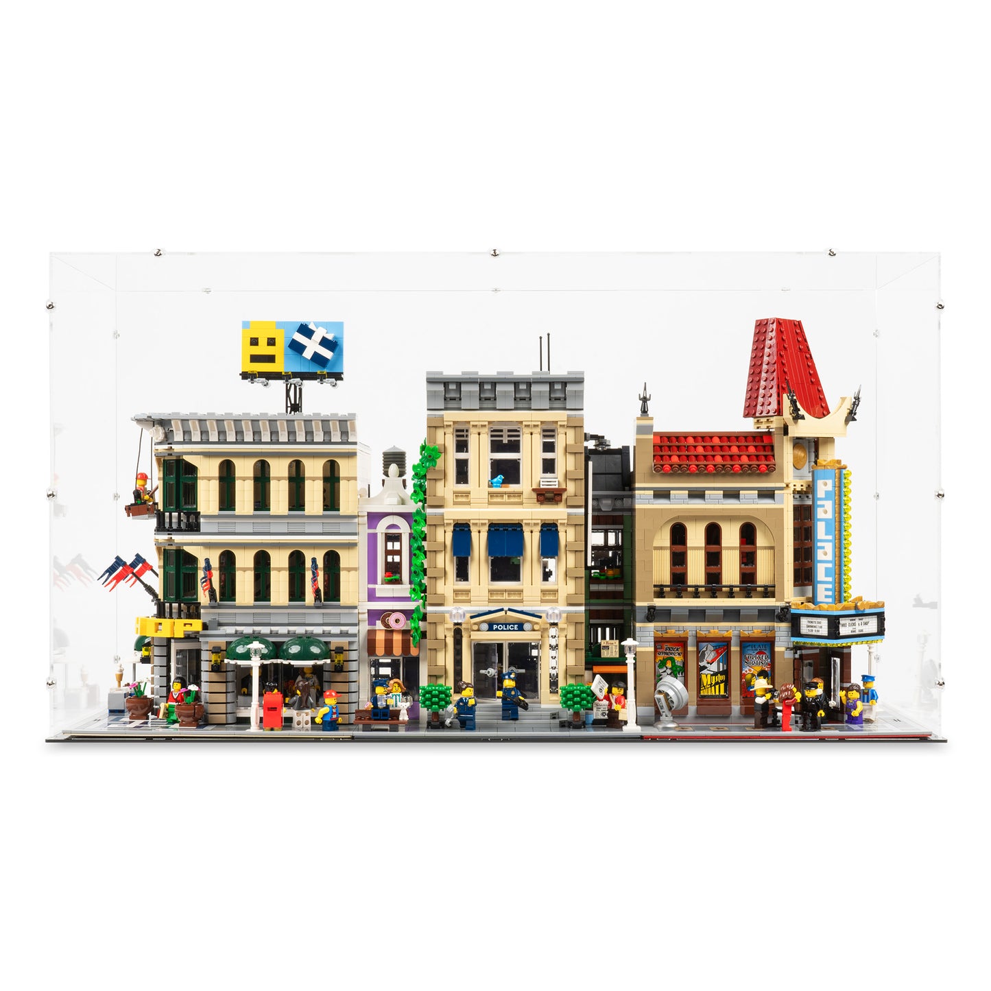 Front view of 3x 16.5 inch tall LEGO Modular Display Case.