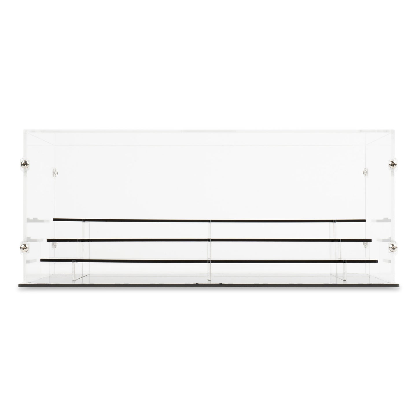 Front view of empty 40 LEGO Minifigures Display Case with no studs.