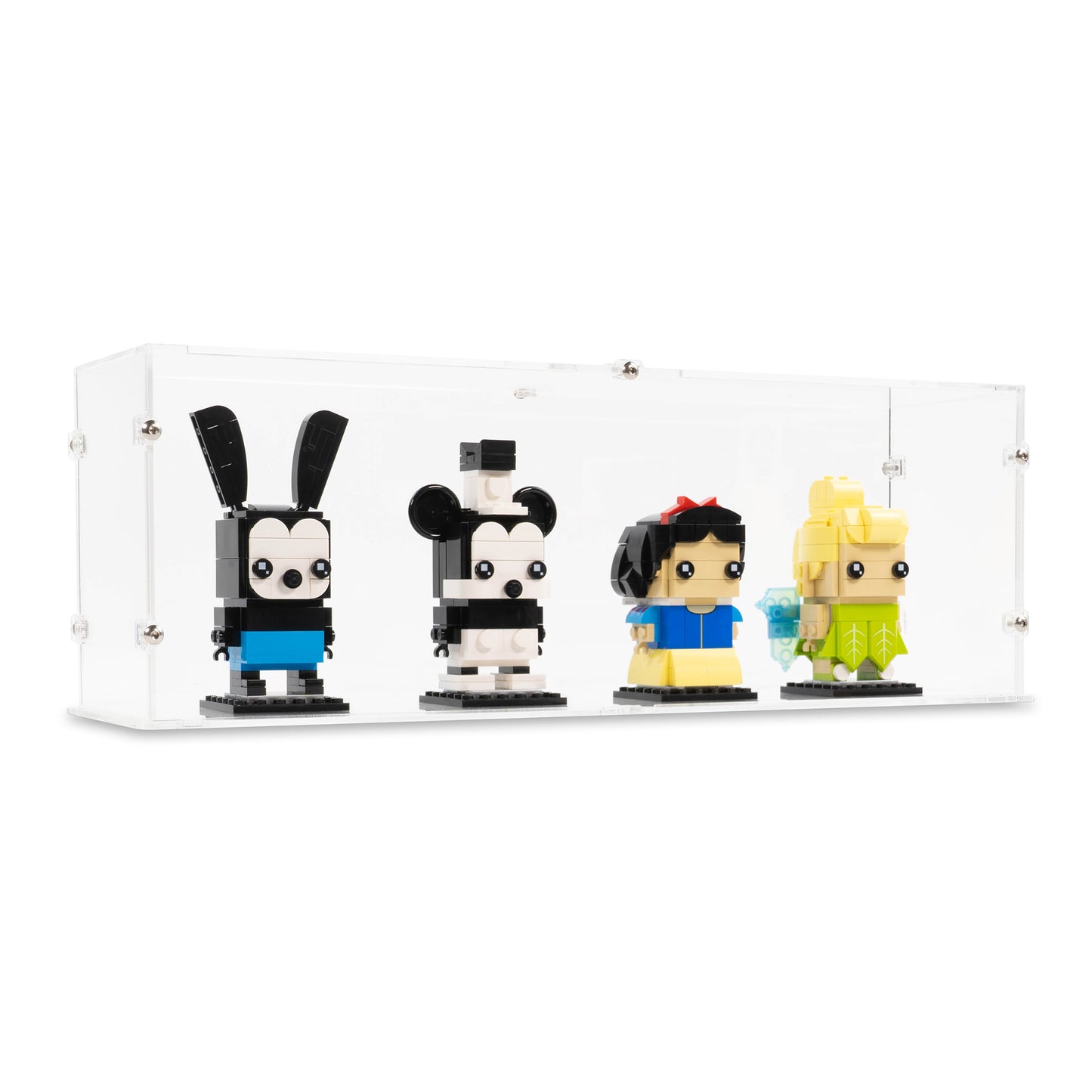 Angled view of 4x LEGO BrickHeadz Display Case with a Clear Base.