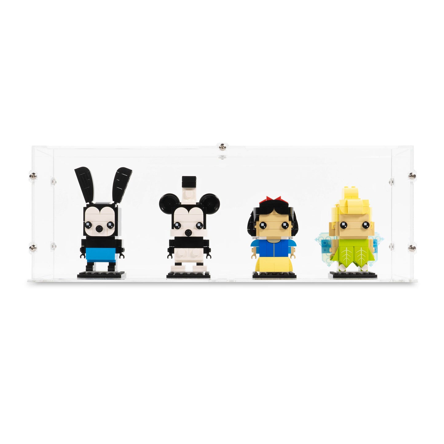 Front view of 4x LEGO BrickHeadz Display Case with a Clear Base.
