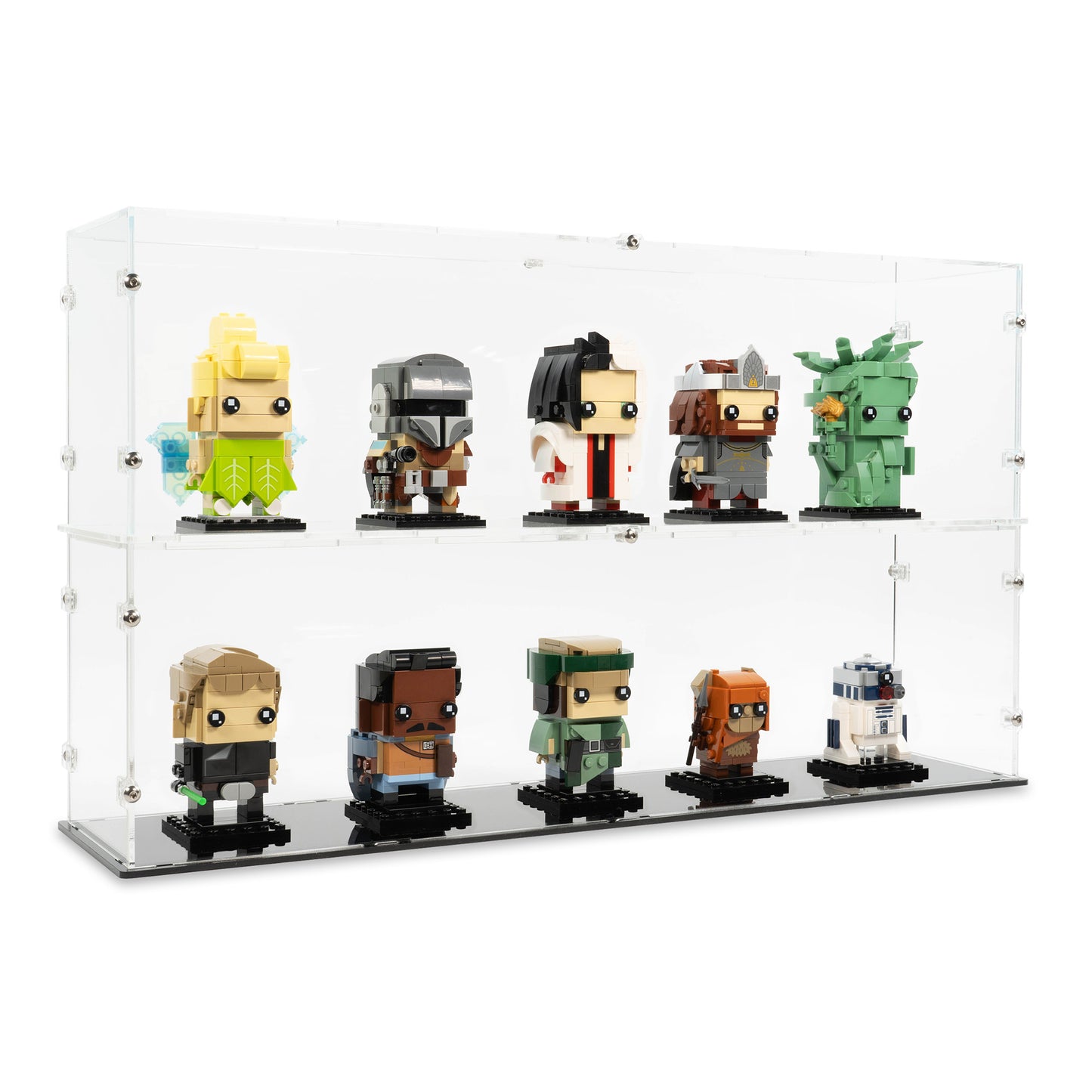 Angled view of two 5x LEGO BrickHeadz Display Case stacked.