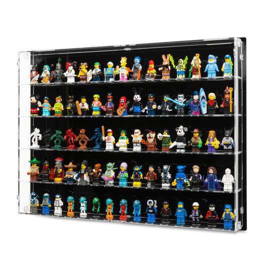 Angled view of 75 LEGO Minifigures Wall-Mounted Display Case.
