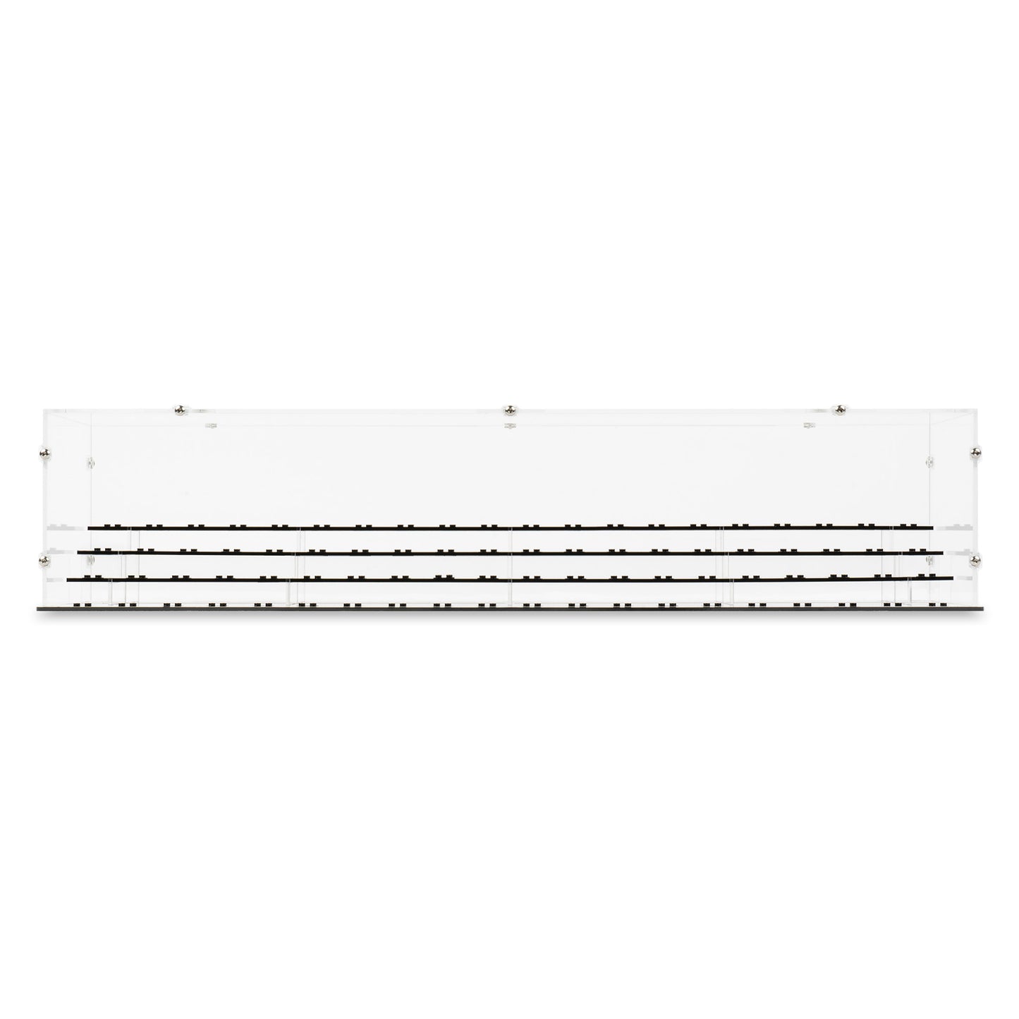 Front view of empty 80 LEGO Minifigures Display Case with embedded studs.