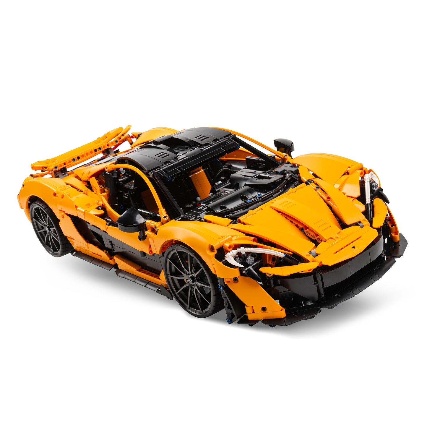 Angled view of short angled LEGO Technic display stand with 42172 McLaren P1.