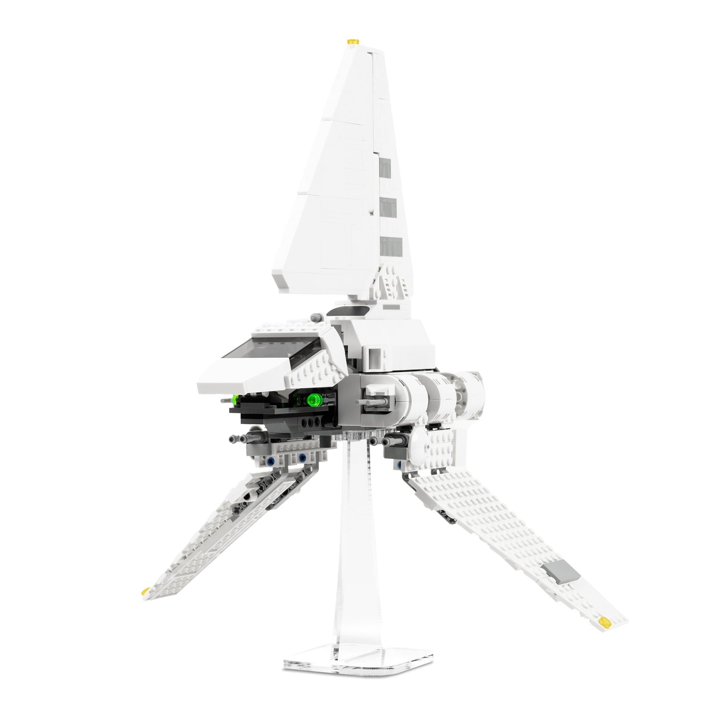 Angled view of flat 6 inch LEGO display stand with Imperial Shuttle.