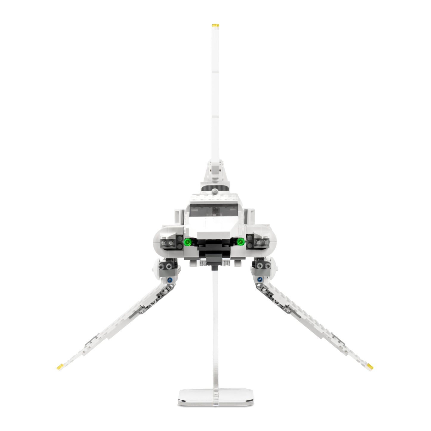 Front view of flat 6 inch LEGO display stand with Imperial Shuttle.