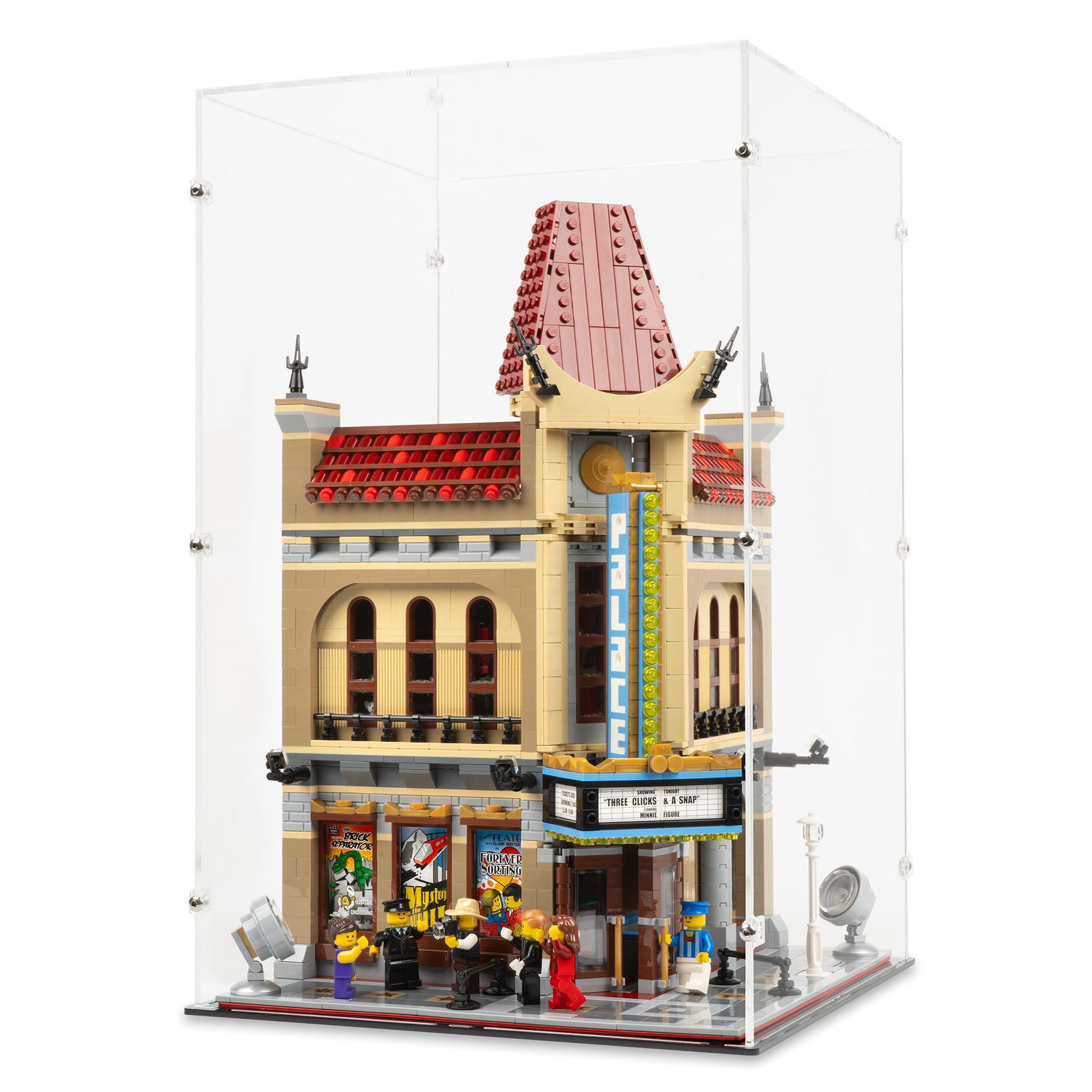 Angled view of LEGO 10232 Palace Cinema Display Case.