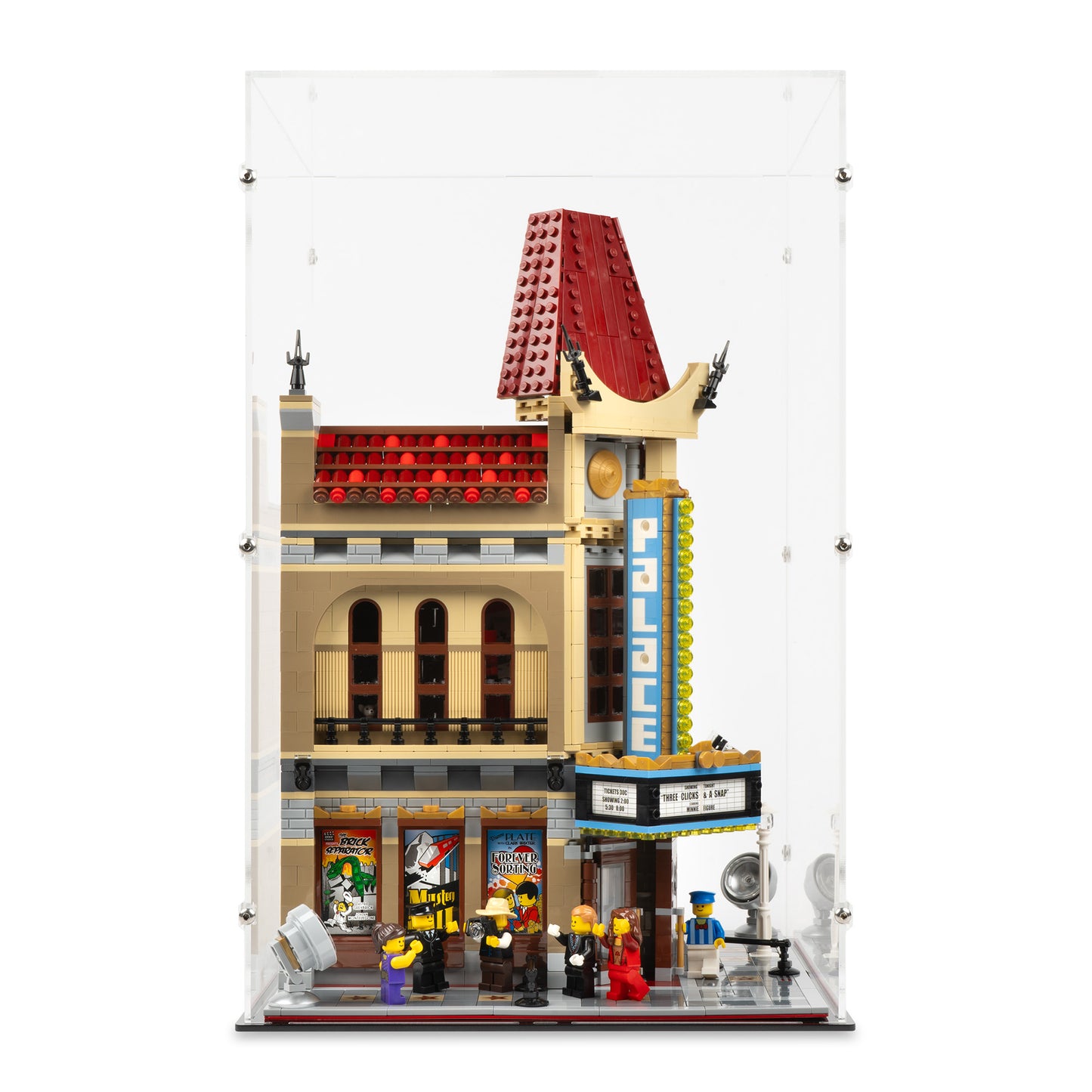 Front view of LEGO 10232 Palace Cinema Display Case.