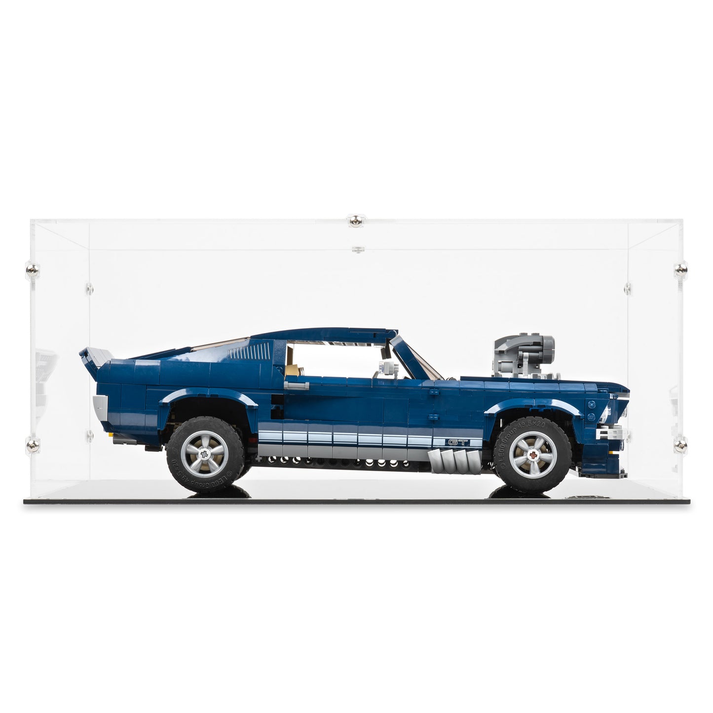 Front view of LEGO 10265 Ford Mustang Display Case.