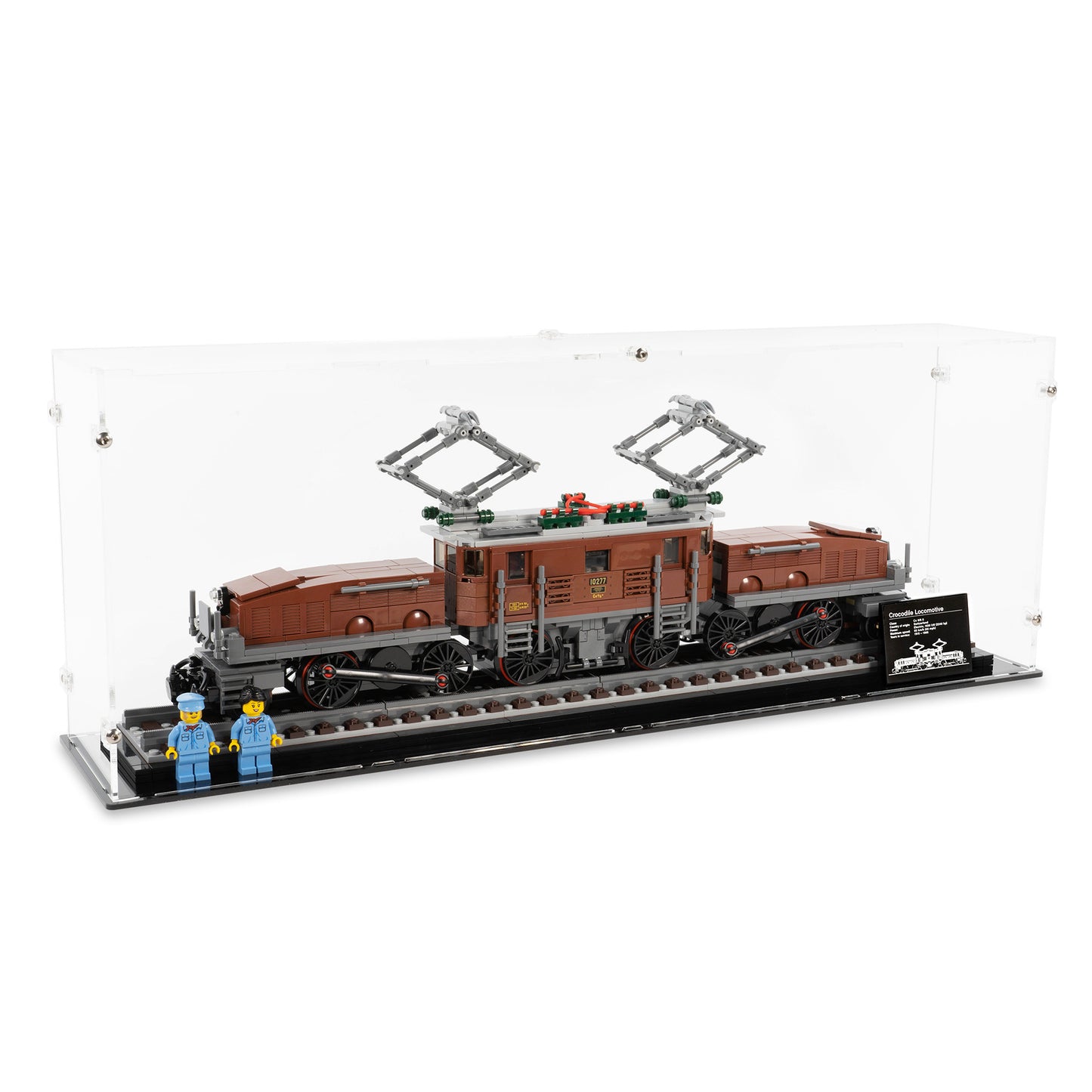 Angled top view of LEGO 10277 Crocodile Locomotive Display Case.