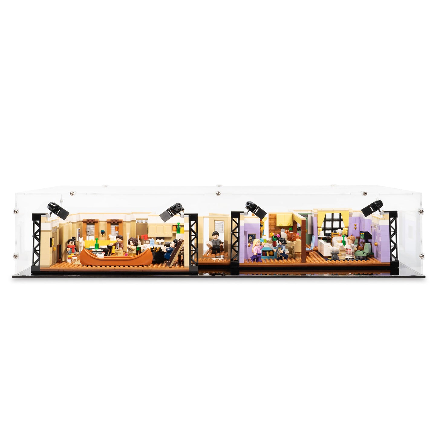 Front view of LEGO 10292 The Friends Apartments Display Case.