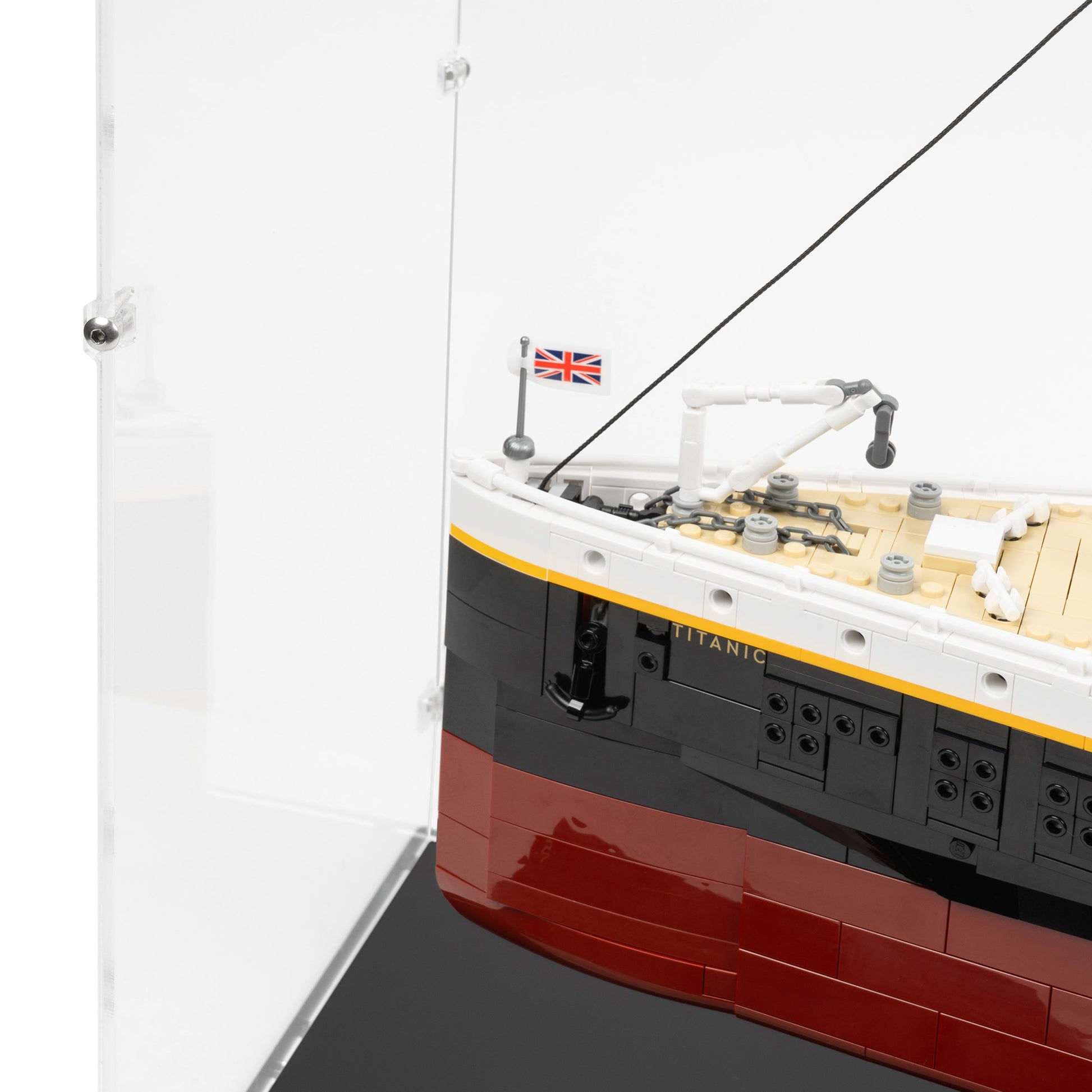Fitting detail view of LEGO 10294 Titanic Display Case.