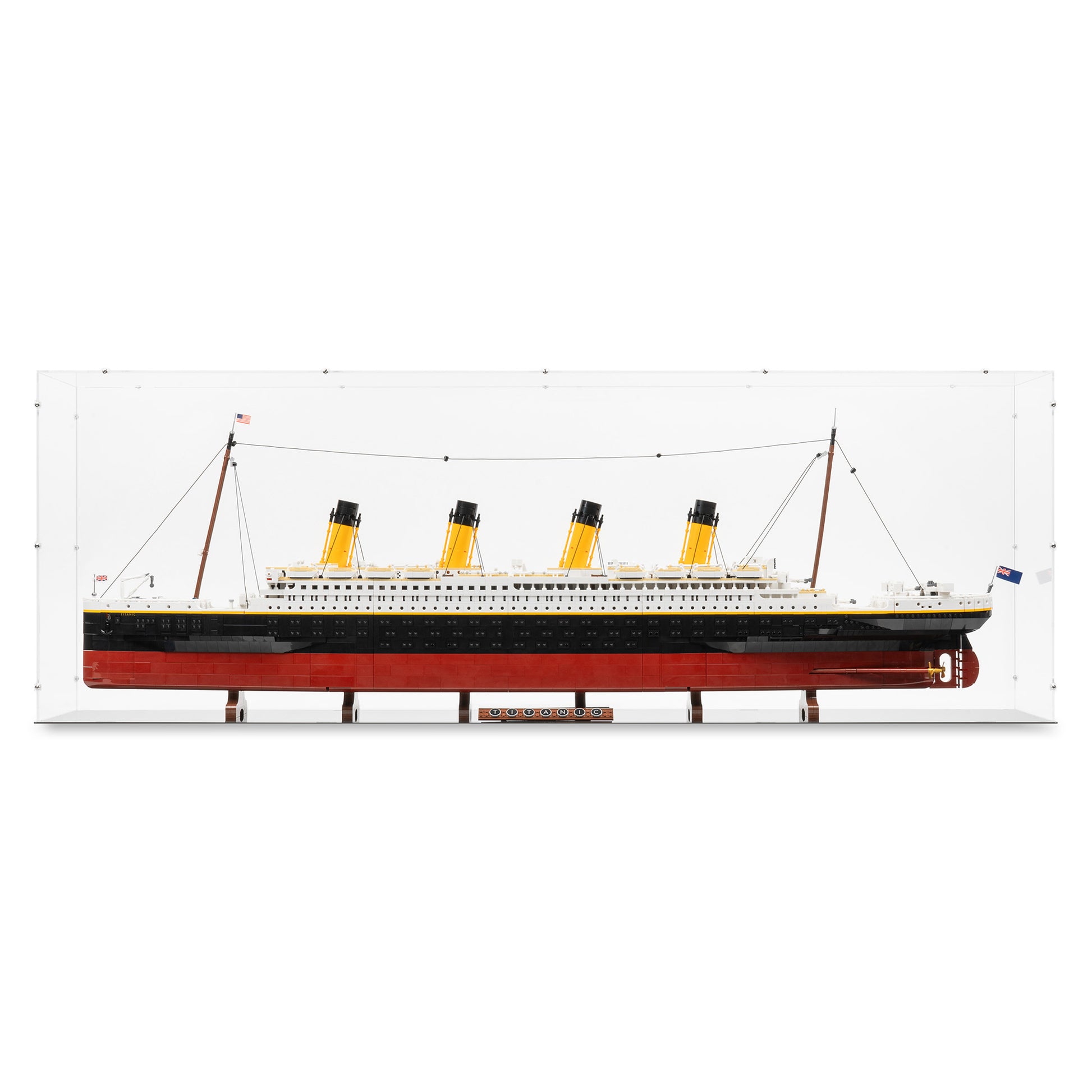 Front view of LEGO 10294 Titanic Display Case.