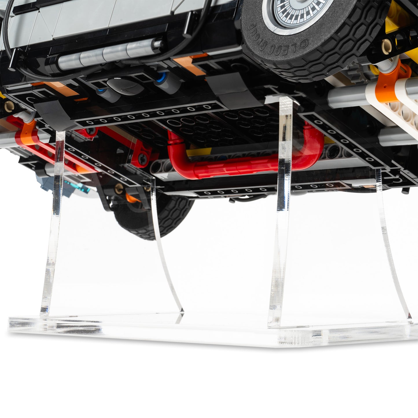 Back angled view of LEGO 10300 Back to the Future Time Machine Display Stand.