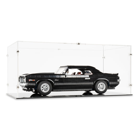 Angled view of LEGO 10304 Chevrolet Camaro Z28 Display Case.