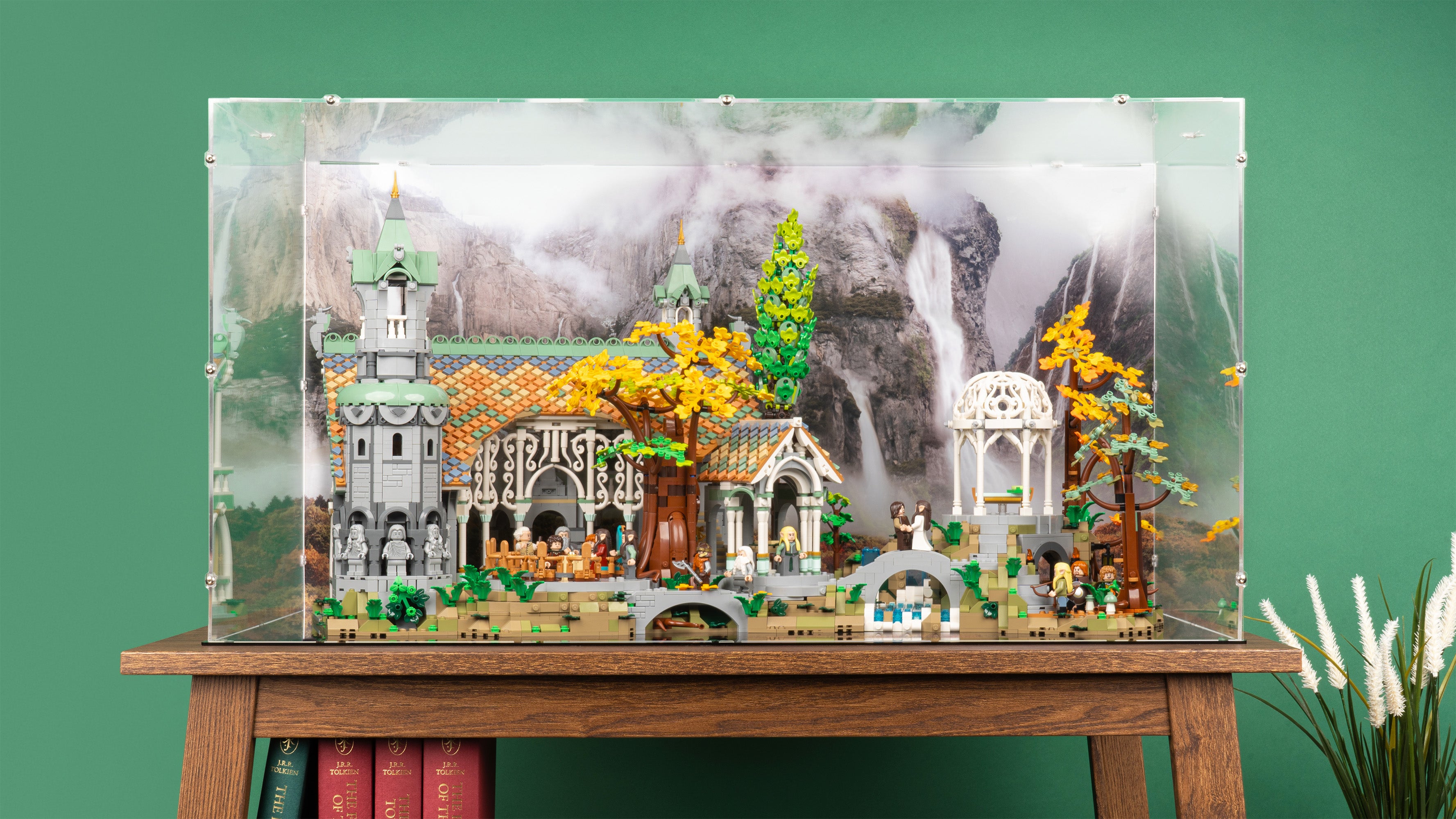 LEGO 10316 The Lord of the Rings Rivendell Display Case with a UV printed background