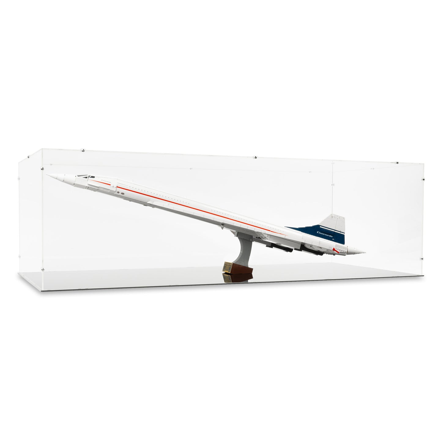 Angled view of LEGO 10318 Concorde Display Case.