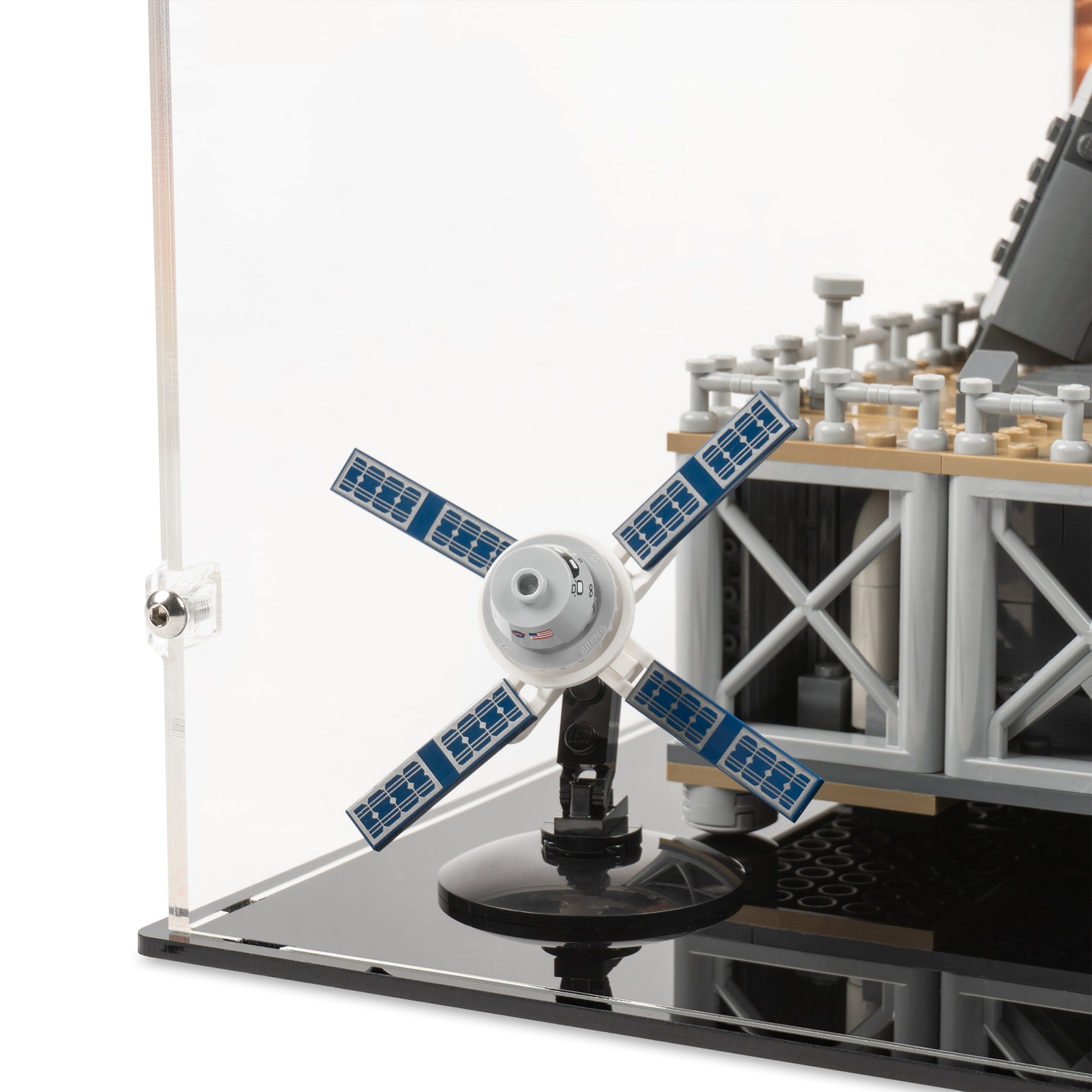 Fitting detail view of LEGO 10341 NASA Artemis Space Launch System Display Case.