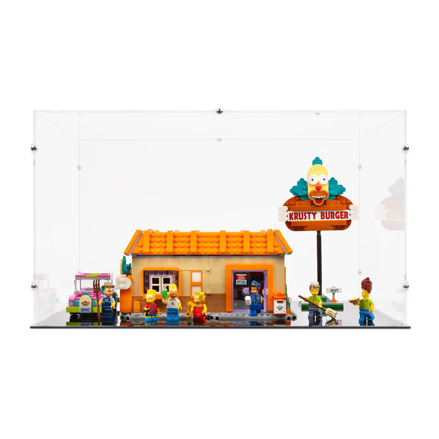 Front view of LEGO 10352 The Simpsons Krusty Burger Display Case.