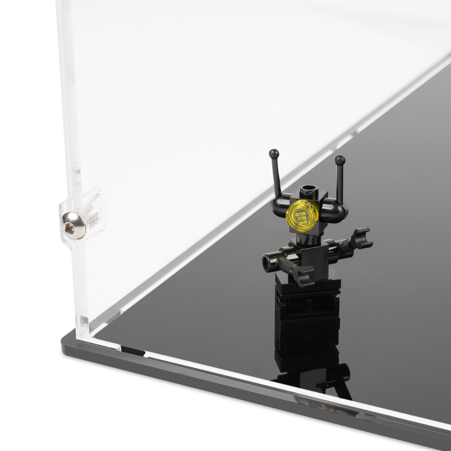 Fitting detail view of LEGO 10355 Blacktron Renegade Display Case and Stand.