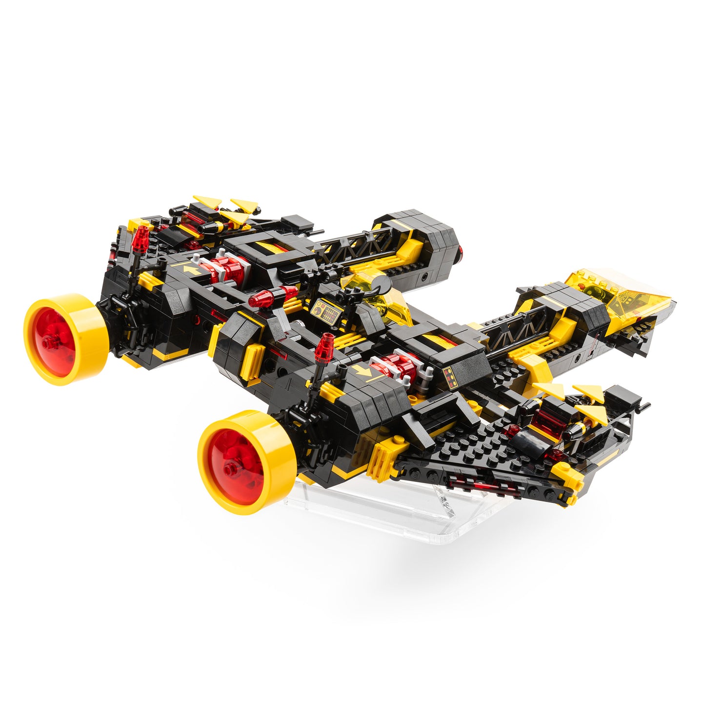 Angled side view of LEGO 10355 Blacktron Renegade Display Stand.
