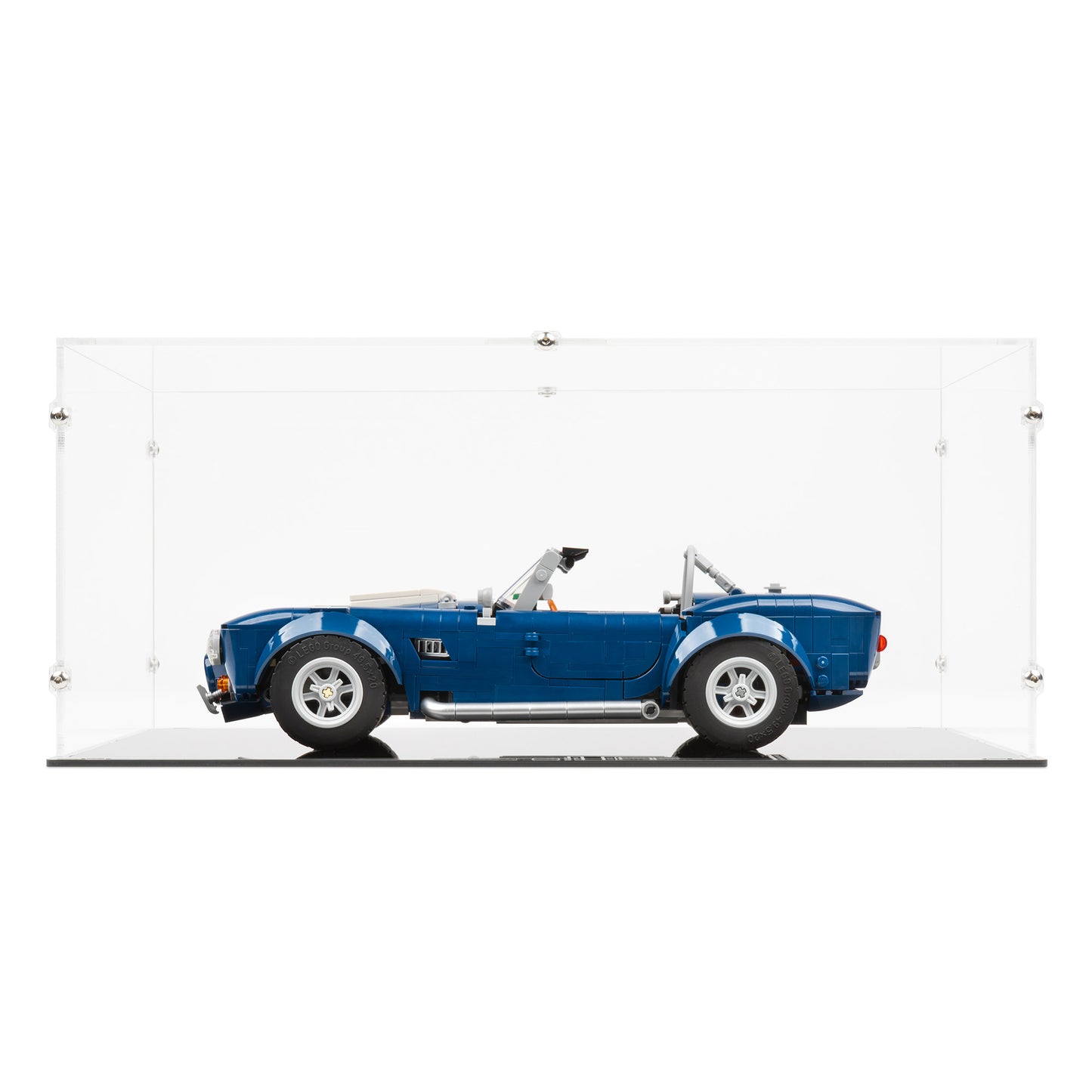 Front view of LEGO 10357 Shelby Cobra 427 S/C Display Case.