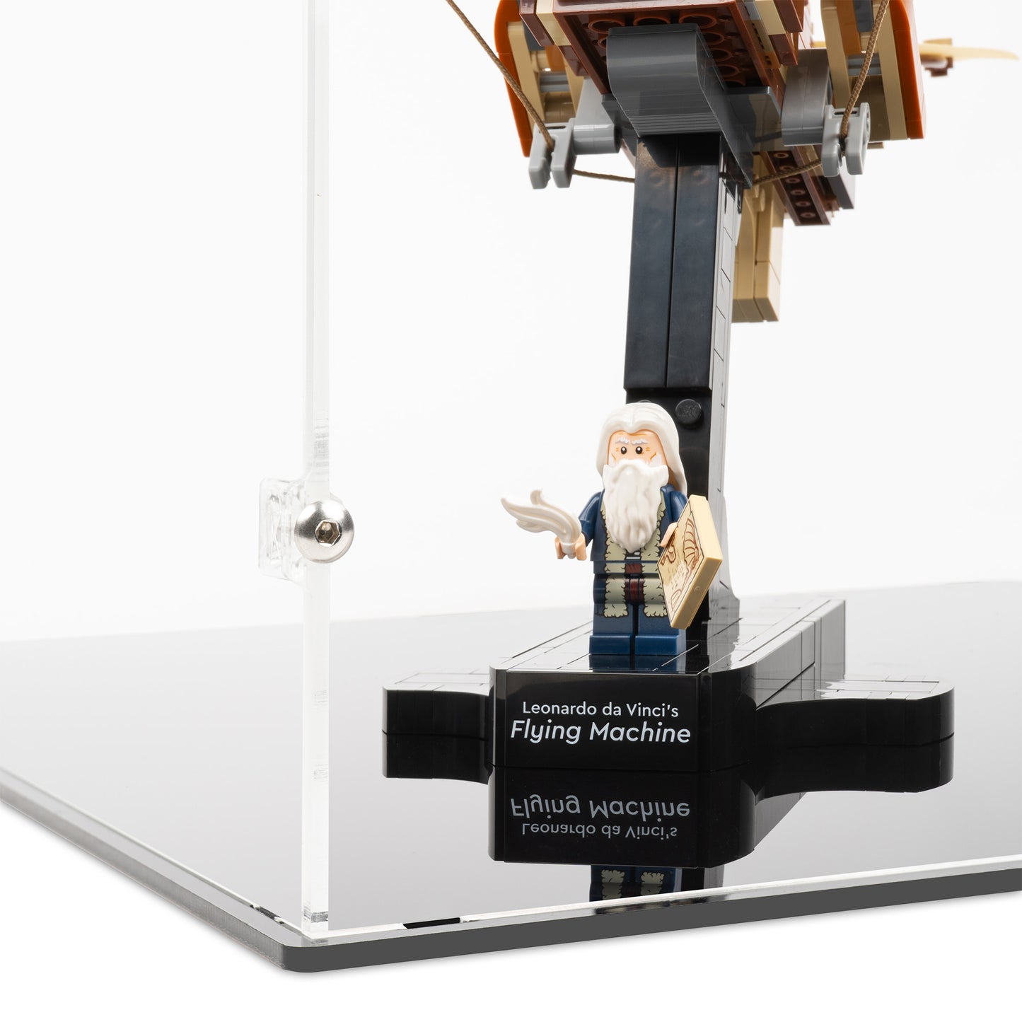 Fitting detail view of LEGO 10363 Leonardo da Vinci's Flying Machine Display Case.