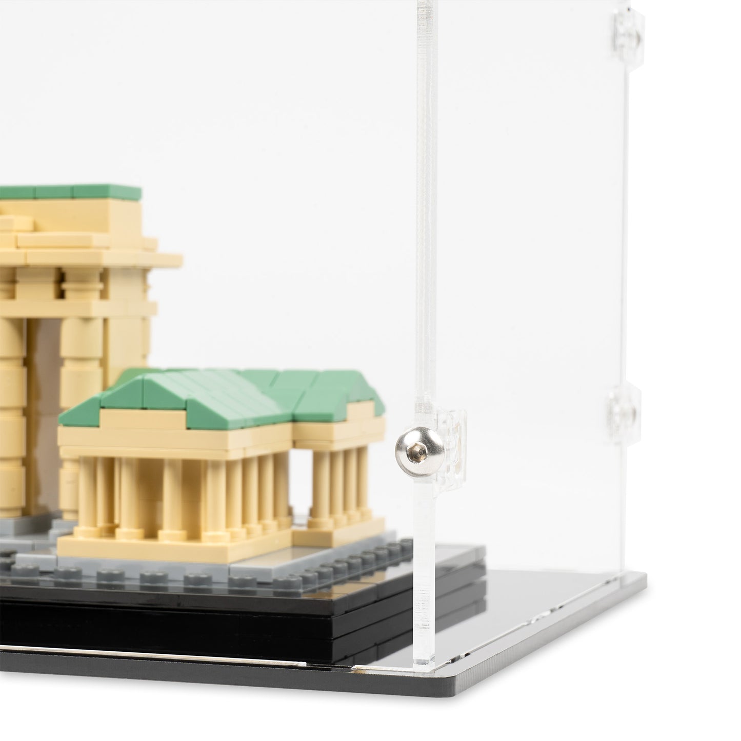 Fitting detail view of LEGO 21011 Brandenburg Gate Display Case.