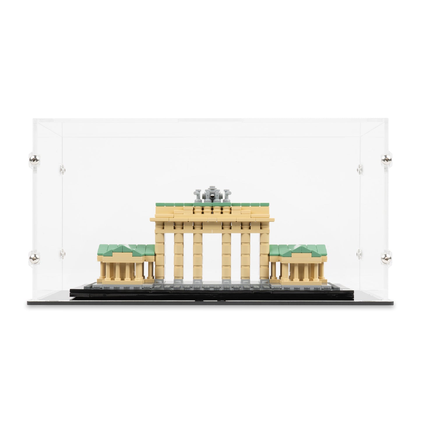 Front view of LEGO 21011 Brandenburg Gate Display Case.
