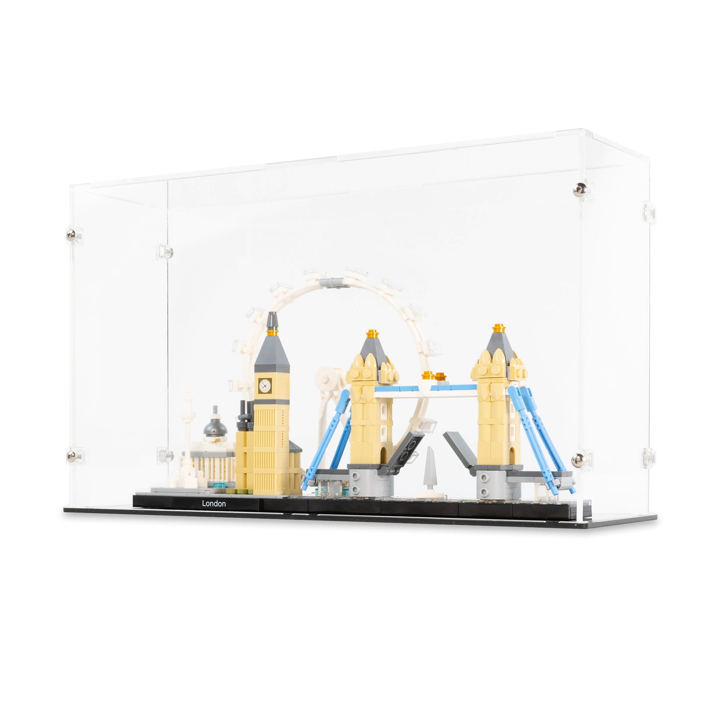 Angled view of LEGO 21034 London Display Case.