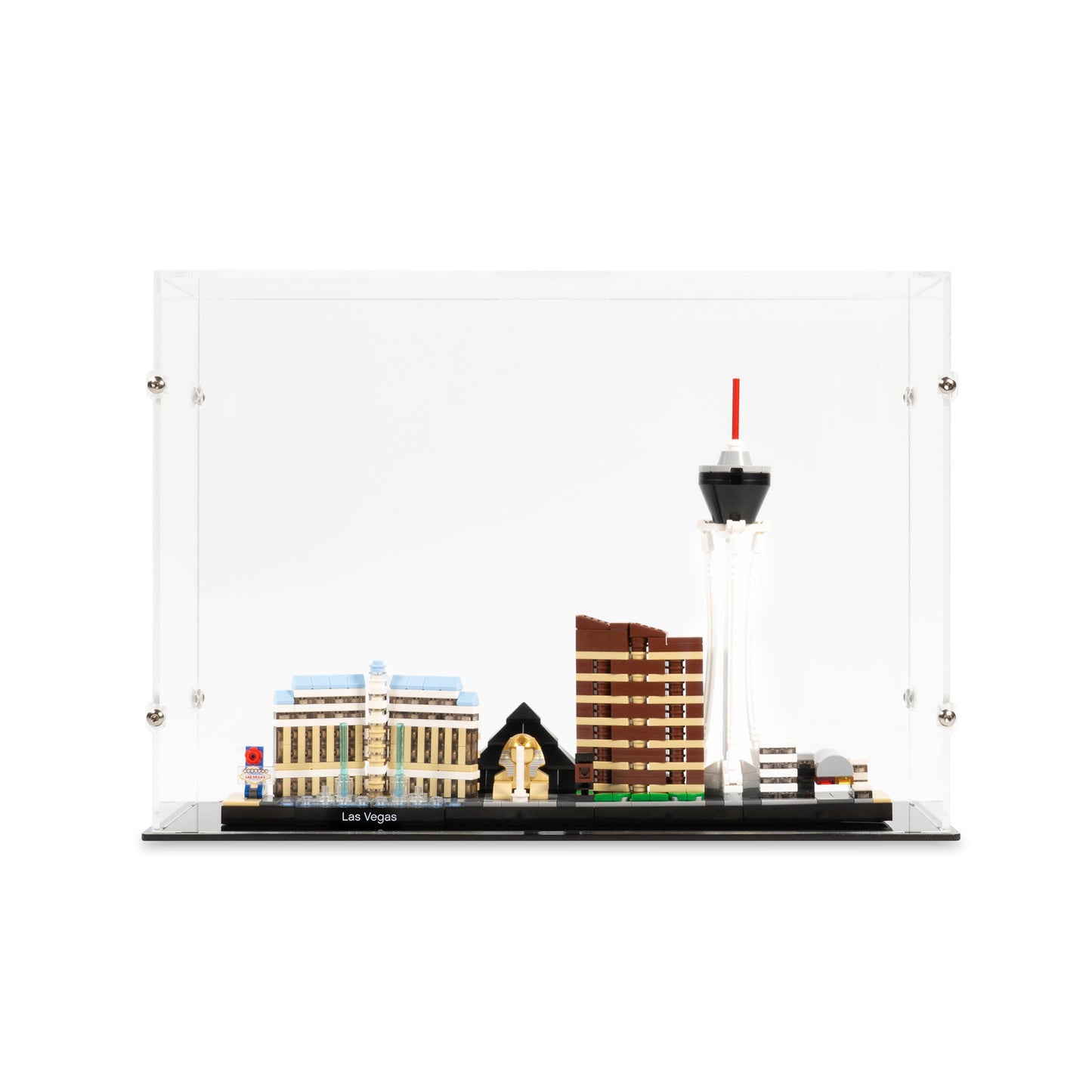 Front view of LEGO 21047 Las Vegas Display Case.