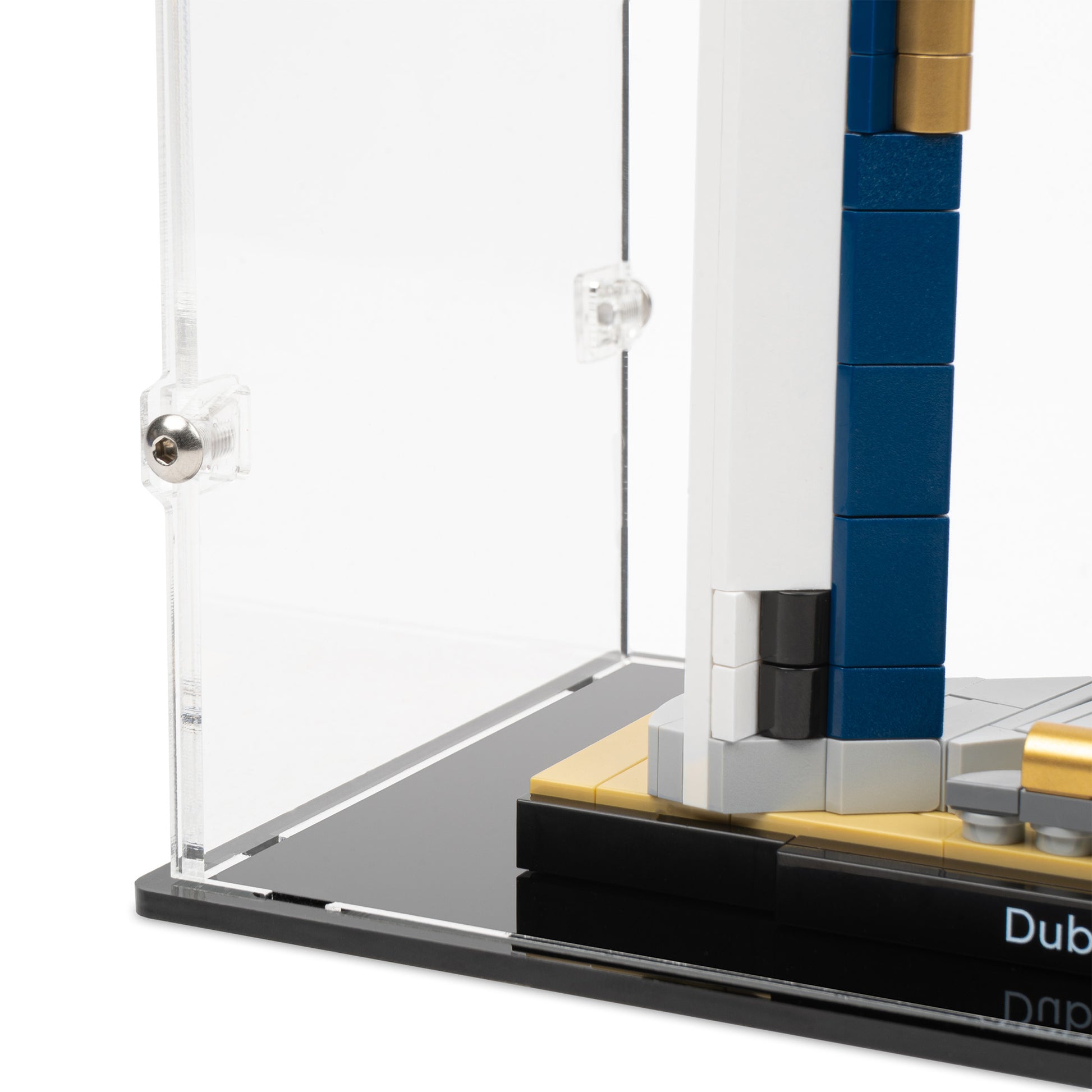 Fitting detail view of LEGO 21052 Dubai Display Case.