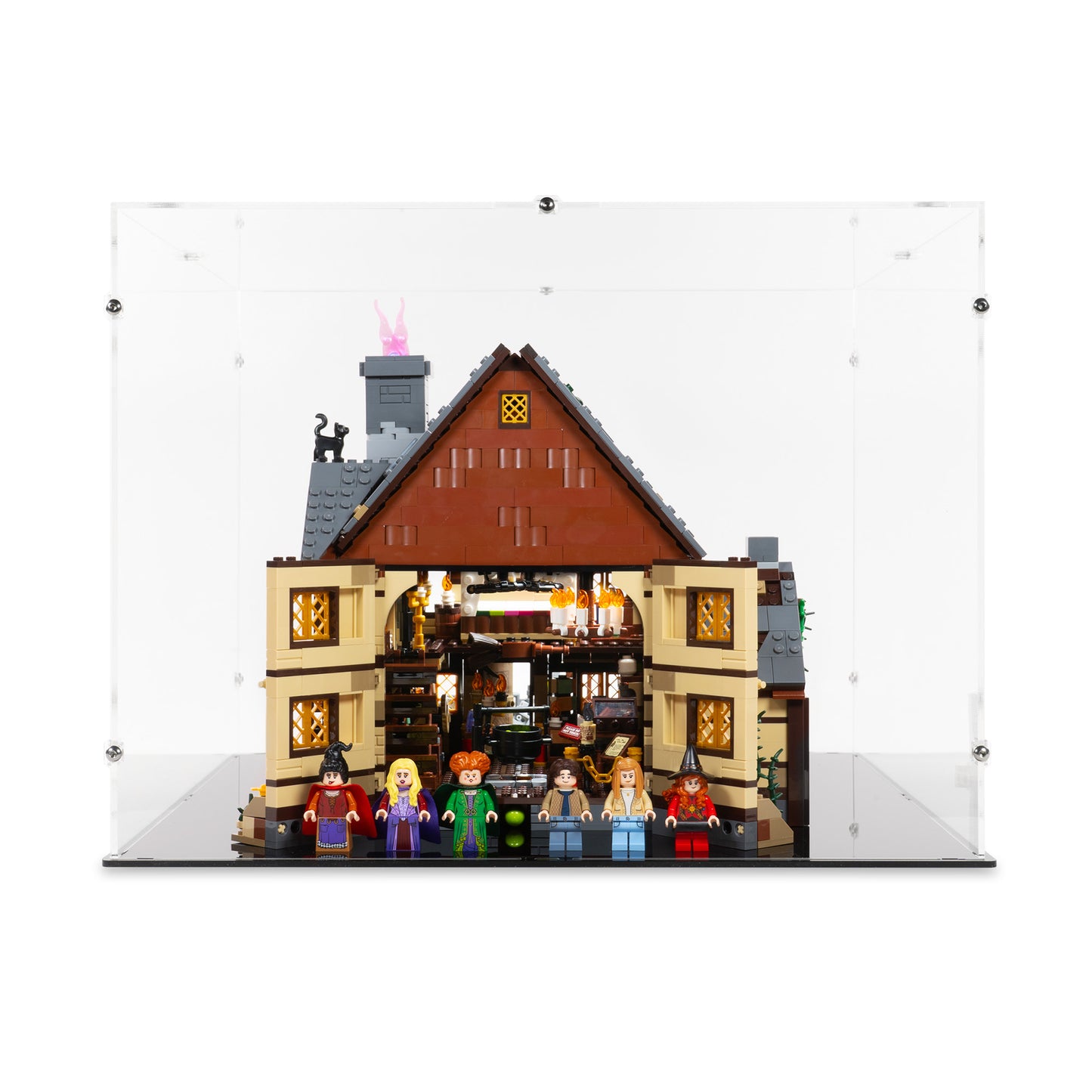 Back view of LEGO 21341 Disney Hocus Pocus The Sanderson Sisters' Cottage Display Case.