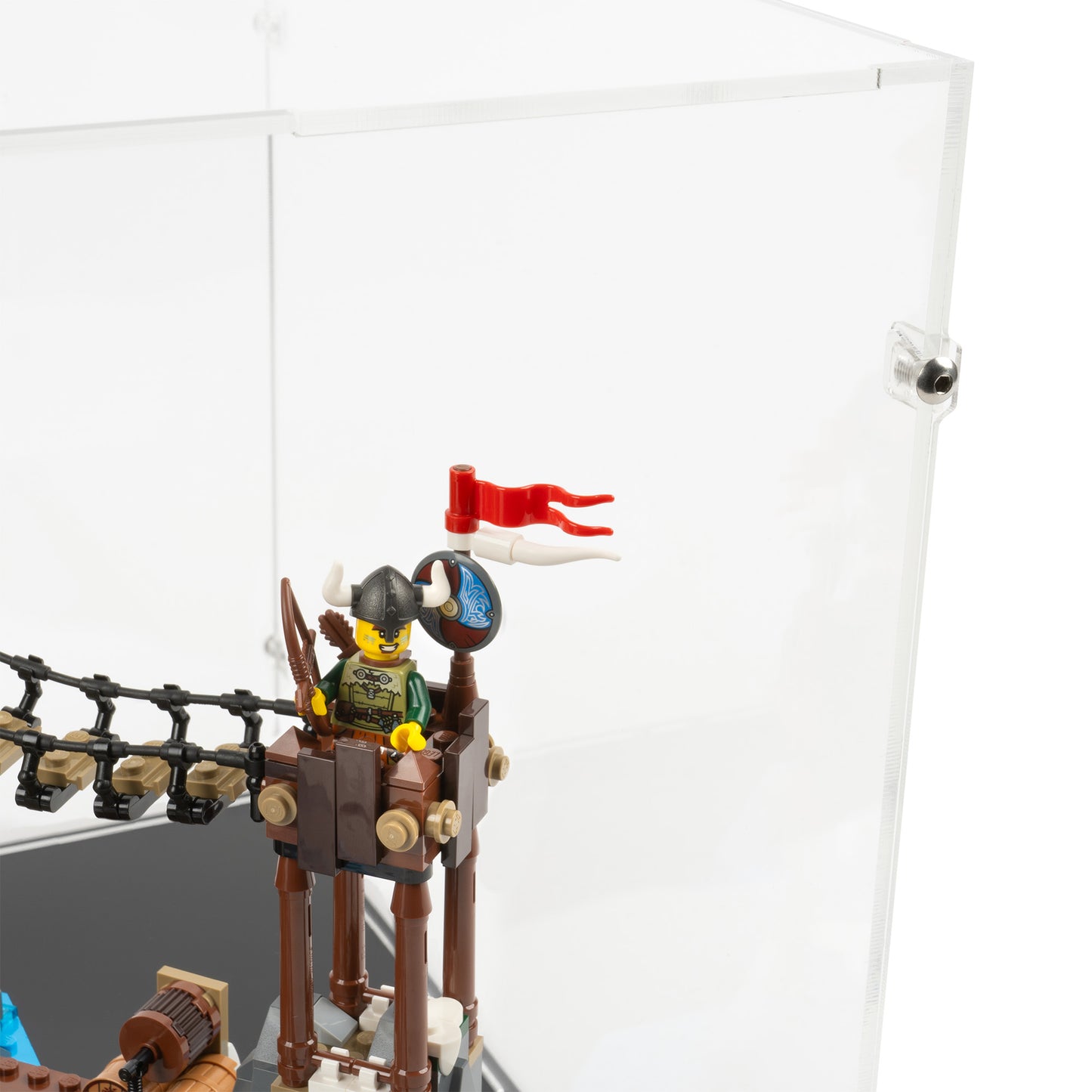 Fitting detail view of LEGO 21343 Viking Village Display Case.