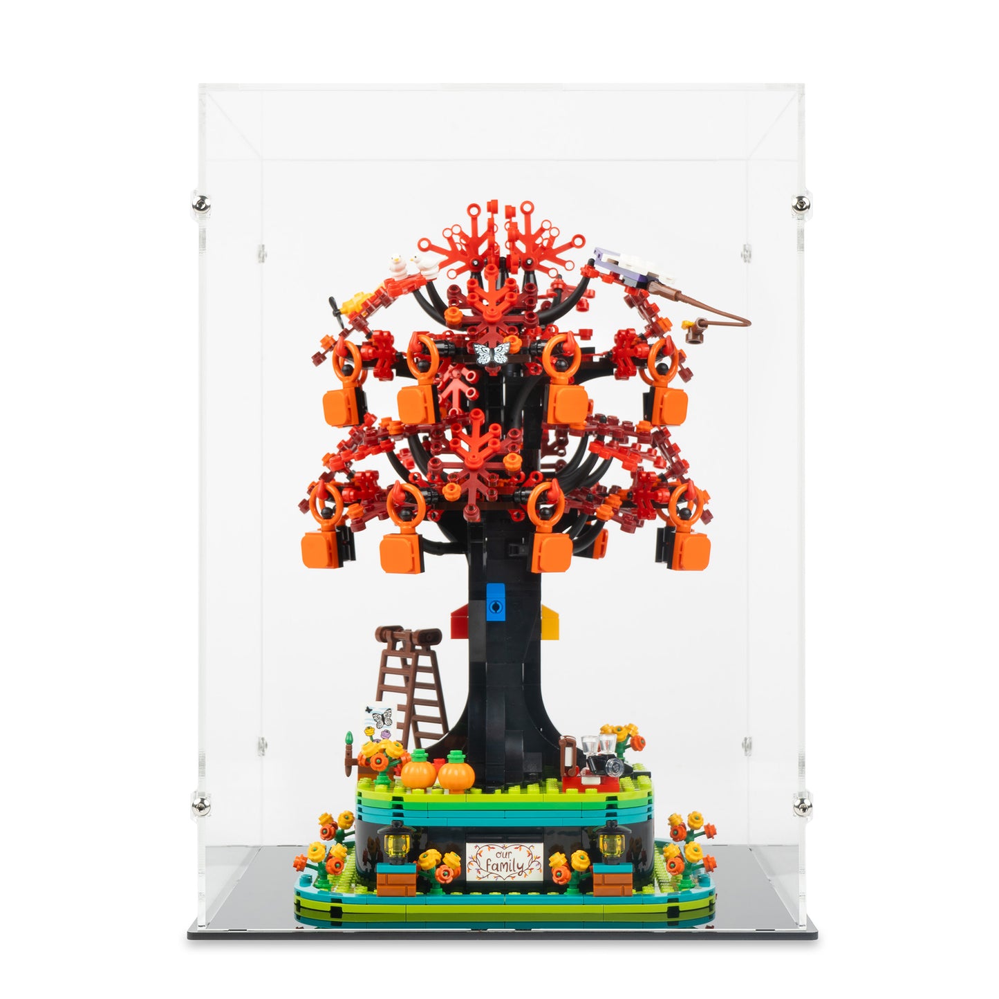 Front view of LEGO 21346 Family Tree Display Case.