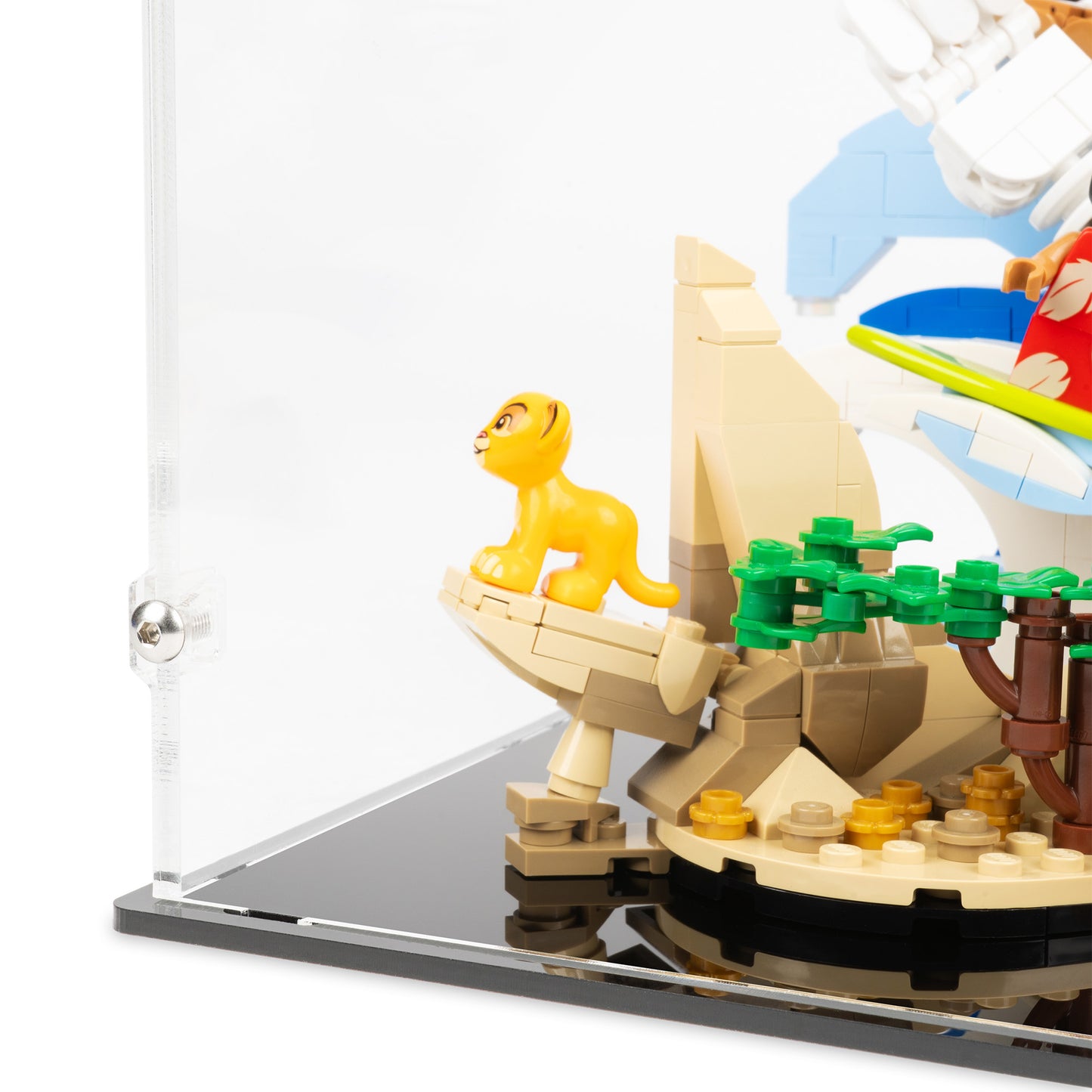 Fitting detail view of LEGO 21352 Magic of Disney Display Case.