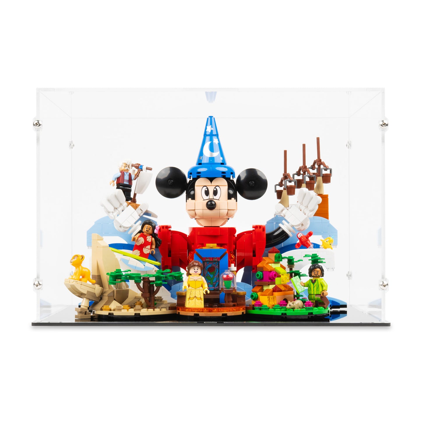 Front view of LEGO 21352 Magic of Disney Display Case.