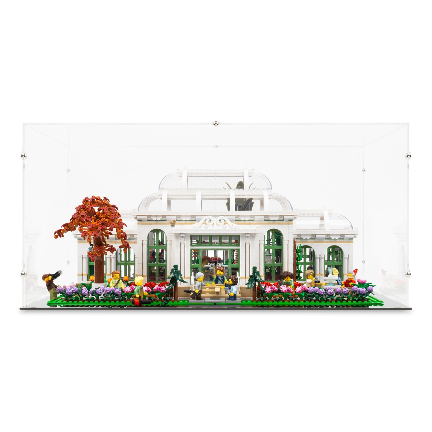 Front view of LEGO 21353 The Botanical Garden Display Case.