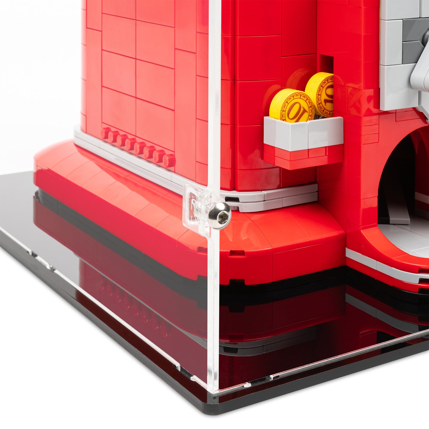 Fitting detail view of LEGO 21358 Minifigure Vending Machine Display Case.