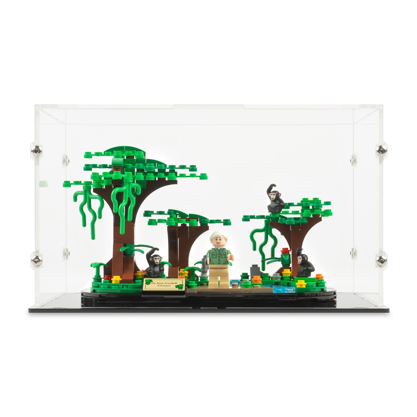 Front view of LEGO 40530 Jane Goodall Tribute Display Case.