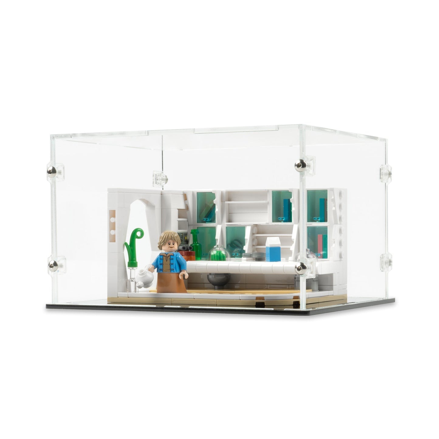 Angled view of LEGO 40531 Lars Family Homestead Kitchen Display Case.