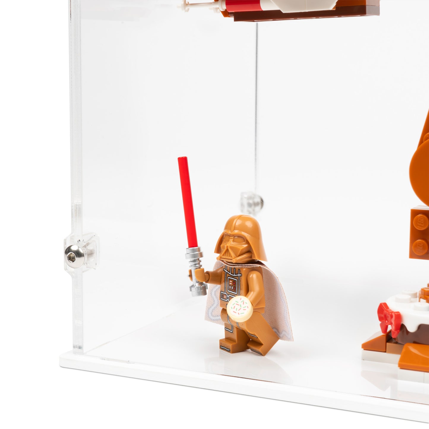 Darth Vader detail view of LEGO 40806 Gingerbread AT-AT Walker Display Case.